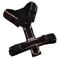 BUMER Hundegeschirr, gepolstert ohne geteilten Bruststeg, Größe XXS, Gurtband PREMIUM Pitch Black, Softshell schwarz, Ringe silberfarbig (Edelstahl), Schnallen schwarz (Standard)