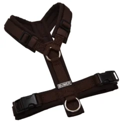 BUMER Hundegeschirr, gepolstert ohne geteilten Bruststeg, Zwischengröße XXS/XS, Gurtband PREMIUM Cocoa Bean, Softshell Antikbraun, Ringe silberfarbig (Edelstahl), Schnallen schwarz (DURAFLEX®)