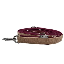 BUMER Hundeleine, gepolstert, Länge 300cm Softshell-Farbe Rubintango, Gurtband-Breite 20 mm Gurtband-Farbe Beige, Karabiner, Ringe silberfarbig