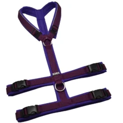 BUMER Sicherheitsgeschirr Hundegeschirr, gepolstert ohne geteilten Bruststeg, Größe L, Gurtband Aubergine (20 mm), Softshell Lila Viola, Ringe silberfarbig (Edelstahl), Schnallen schwarz (DURAFLEX®), Paspel grau (Reflex)