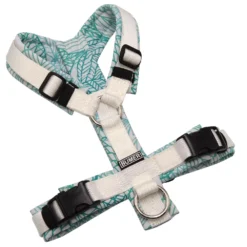 BUMER Hundegeschirr, gepolstert ohne geteilten Bruststeg, Größe XS, Gurtband PREMIUM Silken Snow, Softshell Turquoise Twirl, Ringe silberfarbig (Edelstahl), Schnallen schwarz (DURAFLEX®)