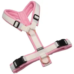 BUMER1000 Hundegeschirr, gepolstert ohne geteilten Bruststeg, Größe S, Gurtband PREMIUM Silken Snow, Softshell Magnolienrosa, Ringe rosegoldfarbig, Schnallen DURAFLEX®