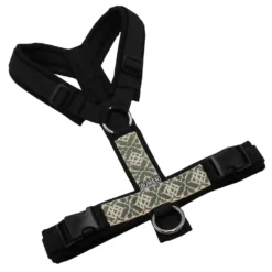 BUMER BOHO Hundegeschirr, gepolstert ohne geteilten Bruststeg, Größe S, Gurtband PREMIUM Pitch Black, Softshell schwarz, Ringe silberfarbig (Edelstahl), Schnallen schwarz