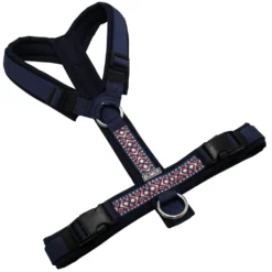 BUMER BOHO Hundegeschirr, gepolstert ohne geteilten Bruststeg, Größe S/M, Gurtband PREMIUM Midnight Indigo, Softshell Navy, Ringe silberfarbig (Edelstahl), Schnallen schwarz
