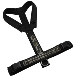 BUMER BOHO Hundegeschirr, gepolstert ohne geteilten Bruststeg, Größe XL, Gurtband PREMIUM Pitch Black, Softshell Schwarz, Ringe silberfarbig (Edelstahl), Schnallen schwarz (DURAFLEX®)