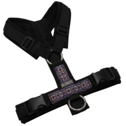 BUMER BOHO Hundegeschirr, gepolstert ohne geteilten Bruststeg, Größe XS, Gurtband PREMIUM Pitch Black, Softshell Schwarz, Ringe silberfarbig (Edelstahl), Schnallen schwarz (DURAFLEX®)