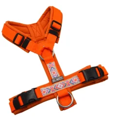 BUMER BOHO Hundegeschirr, gepolstert ohne geteilten Bruststeg, Größe XS, Gurtband PREMIUM X Safran Glut, Softshell Oxidrot Ringe silberfarbig (Edelstahl), Schnallen DURAFLEX®