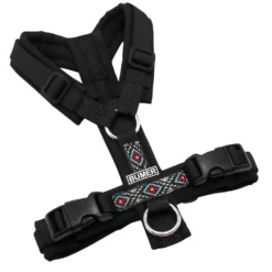BUMER BOHO Hundegeschirr, gepolstert ohne geteilten Bruststeg, Größe XXS, Gurtband PREMIUM Pitch Black, Softshell Schwarz, Ringe silberfarbig (Edelstahl), Schnallen schwarz