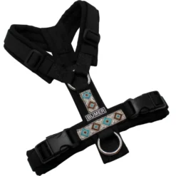 BUMER BOHO Hundegeschirr, gepolstert ohne geteilten Bruststeg, Größe XXS, Gurtband PREMIUM Pitch Black, Softshell schwarz, Ringe silberfarbig (Edelstahl), Schnallen schwarz