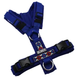BUMER BOHO Hundegeschirr, gepolstert ohne geteilten Bruststeg, Größe XXS, Gurtband Ultramarin, Softshell Royal, Ringe silberfarbig (Edelstahl), Schnallen schwarz (DURAFLEX®)