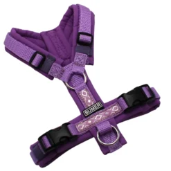 BUMER BOHO Hundegeschirr, gepolstert ohne geteilten Bruststeg, Größe XXS, Gurtband Violet, Softshell Hortensien Lila, Ringe silberfarbig (Edelstahl), Schnallen schwarz (DURAFLEX®)