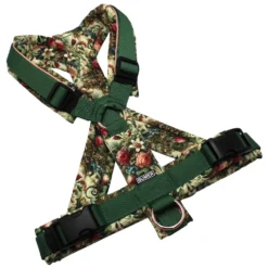 BUMER Hundegeschirr, gepolstert mit geteiltem Bruststeg, Größe M, Gurtband PREMIUM Evergreen Dream, Softshell DOLCE VITA, Ringe rosegoldfarbig, Schnallen schwarz (DURAFLEX®), Applikation
