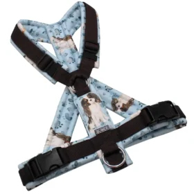 BUMER Hundegeschirr, gepolstert mit geteiltem Bruststeg, Größe M, Gurtband PREMIUM X Dunkelbraun, Softshell Hund, Ringe silberfarbig (Edelstahl), Schnallen schwarz, Applikation