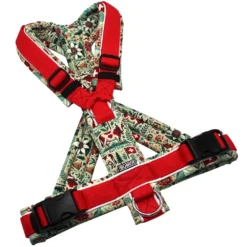 BUMER Hundegeschirr, gepolstert mit geteiltem Bruststeg, Größe M, Gurtband PREMIUM X Feuerrot, Softshell Swiss Bliss, Ringe silberfarbig (Edelstahl), Schnallen schwarz, Applikation