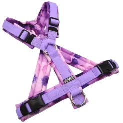 BUMER Hundegeschirr, gepolstert mit geteiltem Bruststeg, Größe S, Gurtband PREMIUM X Violet Veil, Softshell PURPURSCHÖN, Ringe silberfarbig (Edelstahl), Schnallen DURAFLEX®