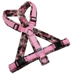 BUMER Hundegeschirr, gepolstert mit geteiltem Bruststeg, Größe S / M, Gurtband PREMIUM X Rosenzart, OXFORD Mauve Memento (Aquarellblumen), Ringe silberfarbig (Edelstahl), Schnallen schwarz (DURAFLEX®)