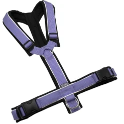 BUMER Hundegeschirr, gepolstert ohne geteilten Bruststeg, Größe L, Gurtband: Lila, Softshell: schwarz, Ringe: silberfarbig (Edelstahl), Schnallen: schwarz, Paspel