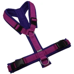 BUMER Hundegeschirr, gepolstert ohne geteilten Bruststeg, Größe M, Gurtband Fuchsia, Softshell Lila Viola, Ringe silberfarbig (Edelstahl), Schnallen schwarz (DURAFLEX®)