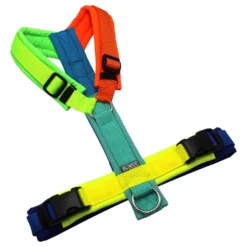 BUMER Hundegeschirr, gepolstert ohne geteilten Bruststeg, Größe M, Gurtband MULTICOLOR, Softshell MULTICOLOR, Ringe silberfarbig (Edelstahl), Schnallen schwarz (DURAFLEX®)