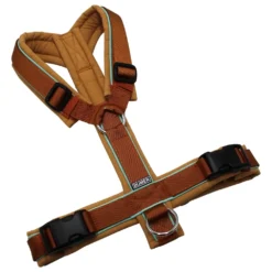 BUMER Hundegeschirr, gepolstert ohne geteilten Bruststeg, Größe M, Gurtband PREMIUM Copper Glow, Softshell Golden Nougat, Ringe silberfarbig (Edelstahl), Schnallen schwarz (DURAFLEX®)