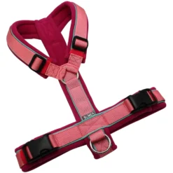 BUMER Hundegeschirr, gepolstert ohne geteilten Bruststeg, Größe M, Gurtband PREMIUM Perlmutt Rosa, Fleece Berry Noir, Ringe silberfarbig (Edelstahl), Schnallen schwarz (DURAFLEX®)