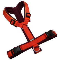 BUMER Hundegeschirr, gepolstert ohne geteilten Bruststeg, Größe M, Gurtband PREMIUM Scarlet Essence, Softshell Rubintango, Ringe silberfarbig (Edelstahl), Schnallen schwarz (DURAFLEX®)