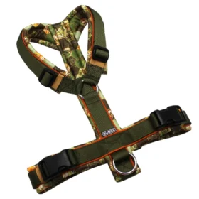 BUMER Hundegeschirr, gepolstert ohne geteilten Bruststeg, Größe M, Gurtband PREMIUM Wiesen Salbei, Softshell Waben Olive, Ringe silberfarbig (Edelstahl), Schnallen schwarz (DURAFLEX®)