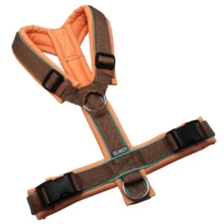 BUMER Hundegeschirr, gepolstert ohne geteilten Bruststeg, Größe M, Gurtband PREMIUM X Hellbraun, Softshell Rosemantic, Ringe silberfarbig (Edelstahl), Schnallen schwarz (DURAFLEX®)