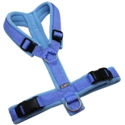 BUMER Hundegeschirr, gepolstert ohne geteilten Bruststeg, Größe M, Gurtband PREMIUM X Light Blue, Fleece Misty Blue, Ringe silberfarbig (Edelstahl), Schnallen schwarz (DURAFLEX®)