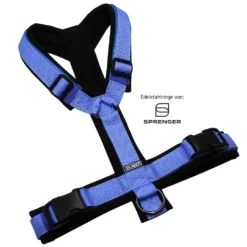 BUMER Hundegeschirr, gepolstert ohne geteilten Bruststeg, Größe M, Gurtband PREMIUM X Light Blue, Softshell Schwarz, Ringe schwarz (Edelstahl), Schnallen schwarz (DURAFLEX®)