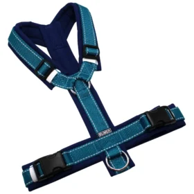BUMER Hundegeschirr, gepolstert ohne geteilten Bruststeg, Größe M, Gurtband Petrol (REFLEX), Softshell Royal, Ringe silberfarbig (Edelstahl), Schnallen schwarz (DURAFLEX®)
