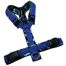 BUMER Hundegeschirr, gepolstert ohne geteilten Bruststeg, Größe M, Gurtband Royal, Softshell FARFALLA, Ringe silberfarbig (Edelstahl), Schnallen schwarz (DURAFLEX®)