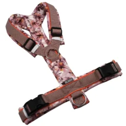BUMER Hundegeschirr, gepolstert ohne geteilten Bruststeg, Größe M, Gurtband Schmutziges Rosa, Softshell Dusky Petals (AQUARELLBLUMEN), Ringe silberfarbig (Edelstahl), Schnallen schwarz (DURAFLEX®), Applikation