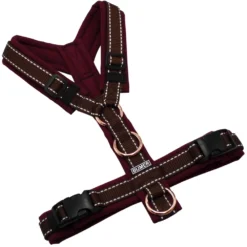 BUMER Hundegeschirr, gepolstert ohne geteilten Bruststeg, Größe S, Gurtband Braun (REFLEX), Softshell Rubintango, Ringe Rosegoldfarbig, Schnallen schwarz, Zusatzring Rückensteg