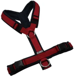 BUMER Hundegeschirr, gepolstert ohne geteilten Bruststeg, Größe S, Gurtband PREMIUM Berry Bordeaux, Softshell Navy, Ringe silberfarbig (Edelstahl), Schnallen schwarz (DURAFLEX®)