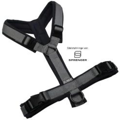 BUMER Hundegeschirr, gepolstert ohne geteilten Bruststeg, Größe S, Gurtband PREMIUM Pearly Horizon, Softshell Cool Grey, Ringe schwarz (Edelstahl), Schnallen schwarz (DURAFLEX®)