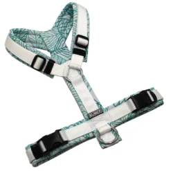 BUMER Hundegeschirr, gepolstert ohne geteilten Bruststeg, Größe S, Gurtband PREMIUM Silken Snow, Softshell Turquoise Twirl, Ringe silberfarbig (Edelstahl), Schnallen schwarz (DURAFLEX®)