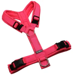 BUMER Hundegeschirr, gepolstert ohne geteilten Bruststeg, Größe S, Gurtband PREMIUM Vibrant Magenta, Softshell Camou REFLEX Neonpink, Ringe silberfarbig (Edelstahl), Schnallen schwarz