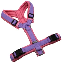 BUMER Hundegeschirr, gepolstert ohne geteilten Bruststeg, Größe S, Gurtband PREMIUM X Violet Veil, Softshell Rosenquarz, Ringe silberfarbig (Edelstahl), Schnallen schwarz, Paspel Baba