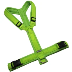 BUMER Hundegeschirr, gepolstert ohne geteilten Bruststeg, Größe XL, Gurtband Hell Lime, Softshell Lime, Ringe silberfarbig (Edelstahl), Schnallen schwarz (DURAFLEX®)