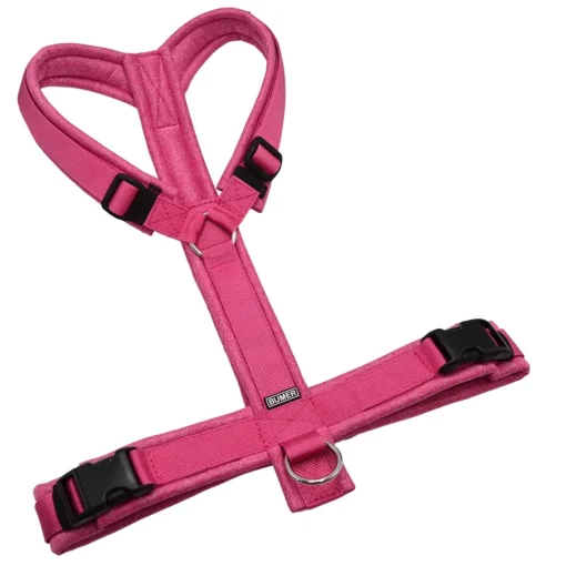 BUMER Hundegeschirr, gepolstert ohne geteilten Bruststeg, Größe XL, Gurtband PREMIUM Himbeer Sorbet, Softshell Pink meliert, Ringe silberfarbig (Edelstahl), Schnallen schwarz (DURAFLEX®)