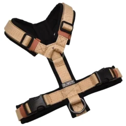 BUMER Hundegeschirr, gepolstert ohne geteilten Bruststeg, Größe XS, Gurtband: Creme, Softshell: Schwarz, Ringe: silberfarbig (Edelstahl), Schnallen: schwarz (DURAFLEX®)