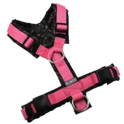 BUMER Hundegeschirr, gepolstert ohne geteilten Bruststeg, Größe XS, Gurtband Dunkelpink, OXFORD BAROCK, Ringe silberfarbig (Edelstahl), Schnallen schwarz (DURAFLEX®)