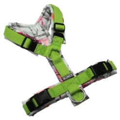 BUMER Hundegeschirr, gepolstert ohne geteilten Bruststeg, Größe XS, Gurtband Hell Lime, OXFORD Hyancinth, Ringe silberfarbig (Edelstahl), Schnallen schwarz (DURAFLEX®)