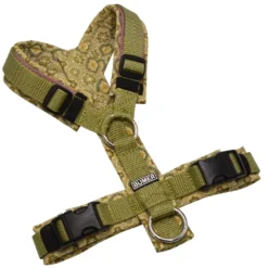BUMER Hundegeschirr, gepolstert ohne geteilten Bruststeg, Größe XS, Gurtband Moos, Softshell BOHO #3, Ringe silberfarbig (Edelstahl), Schnallen DURAFLEX®, Paspel Smoky Violet