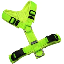 BUMER Hundegeschirr, gepolstert ohne geteilten Bruststeg, Größe XS, Gurtband Neongrün, Softshell Camou REFLEX Gelb, Ringe silberfarbig (Edelstahl), Schnallen schwarz (DURAFLEX®)