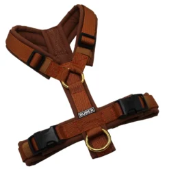 BUMER Hundegeschirr, gepolstert ohne geteilten Bruststeg, Größe XS, Gurtband PREMIUM Copper Glow, Softshell Kupferkastanie, Ringe goldfarbig, Schnallen schwarz (DURAFLEX®)