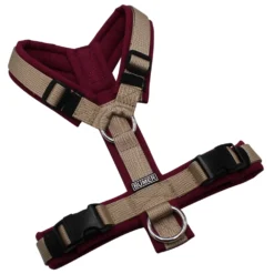 BUMER Hundegeschirr, gepolstert ohne geteilten Bruststeg, Größe XS, Gurtband PREMIUM Soft Beige, Softshell Plumbrace, Ringe silberfarbig (Edelstahl), Schnallen schwarz (DURAFLEX®)
