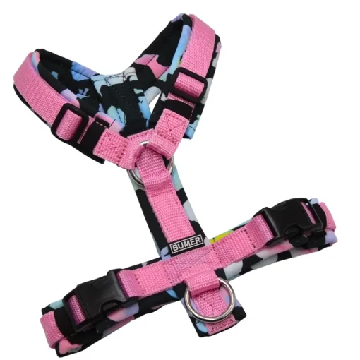BUMER Hundegeschirr, gepolstert ohne geteilten Bruststeg, Größe XS, Gurtband Pink, Softshell Dackel #2, Ringe silberfarbig (Edelstahl), Schnallen DURAFLEX®