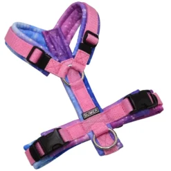 BUMER Hundegeschirr, gepolstert ohne geteilten Bruststeg, Größe XS, Gurtband Pink, Softshell Galaxy, Ringe silberfarbig (Edelstahl), Schnallen DURAFLEX®